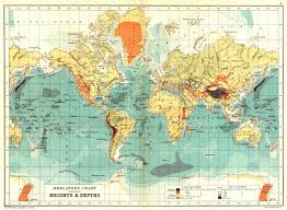 Details About World Mercators Chart Showing Heights Depths 1909 Old Antique Map