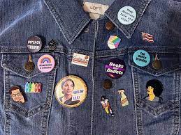 my cur denim jacket pin collection