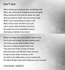 don t quit poem by kaushal saboo