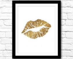 printable art gold glitter lips art