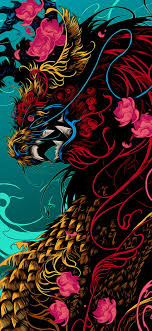 red and gold chinese dragon for tech