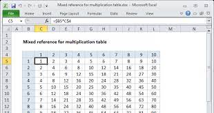 multiplication table formula excel