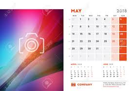 May 2018 Desk Calendar Design Template With Colorful Abstract
