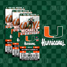 Miami Hurricanes Ticket Style Sports Party Invitations