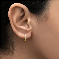 1 10 Carat Tw Small Diamond Huggie Hoop Earrings In 10k
