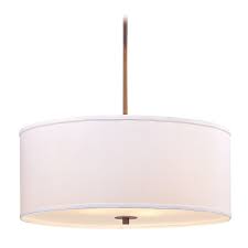 Large Bronze Drum Pendant Light With White Shade