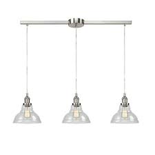 Direction Corp Brushed Nickel Island Lighting 3 Light Vintage Pendant Lamp With Clear Glass Shades Retail Lighting Auction Equip Bid