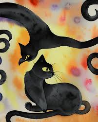 black cat flying on a magic carpet