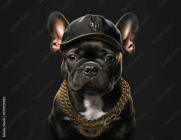 cool french bulldog in cap and gold