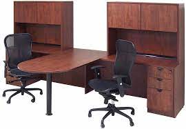 Get some serious space and filing done with this two person desk. Cherry Laminate 2 Person Peninsula Workstation W Hutches