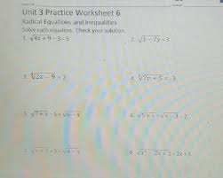 Practice Worksheet 6 Radical Equations