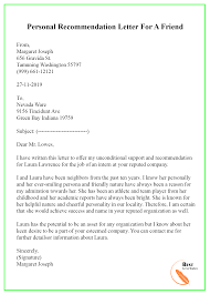 Recommendation Letter Template Personal Reference Free