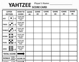 The aim of the activity is to score points, which will be documented either on a yahtzee rating card or a yahtzee score board, by rolling 5 dice and making particular combinations. Yahtzee Score Sheets Etsy