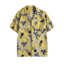 Mens Hawaiian Short Sleeve Pineapple Printed Beach Shirt