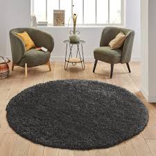 charcoal fluffy round area gy rugs