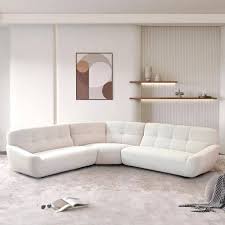 magic home 113 in large lamb fabric l shaped sofa modular corner sectional sofa with tufted seat upholstered beige