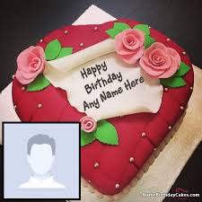 birthday cake with photo and name