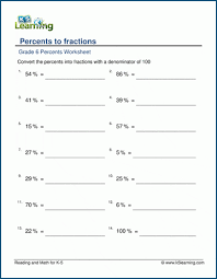 Reducing a fraction to its lowest term. Percents To Fractions Worksheets K5 Learning
