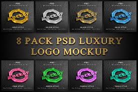 8 pack psd file luxury logo mockup or