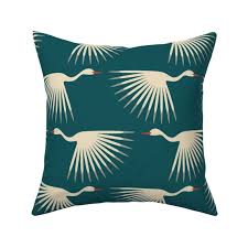 birds throw pillow art deco cranes by