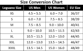 Size Conversion Chart Premium Black Only Leguano North America