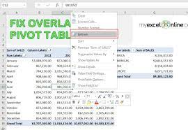 a pivottable report cannot overlap a