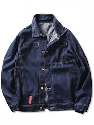 Contrast Stitched Denim Jacket Black Blue