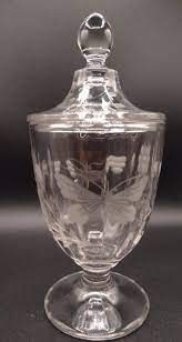 Etched Erfly Clear Glass Candy Dish