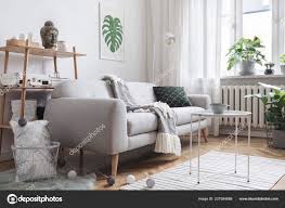 stylish light living room interior grey