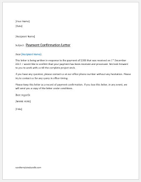 Payment Confirmation Letter Ms Word Formal Word Templates