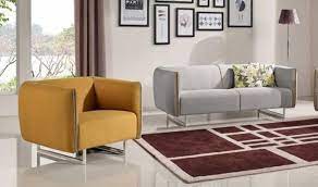 Grey Yellow Fabric Sofa Set 3pcs Vig
