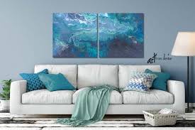 Gray And Teal Wall Art Canvas Abstract