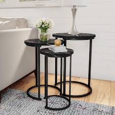 Black Faux Marble Round End Table