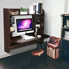 The cord management outlet makes it easy to hide your cords. Amazon Com Workstation Studio Corner Table Wall Mounted Desk Floating W Shelf Storage Home Office Computer Homework Brown Home Kitchen