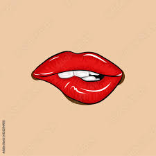 red lips biting retro icon isolated on