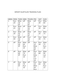 sprint duathlon training plan week mon