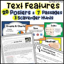 Text Features Worksheets Posters Scavenger Hunts