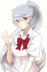 rdc7229, labrys (persona), persona, persona 4: the ultimate in mayonaka  arena, highres, 1girl, blue hair, bow, dress shirt, long hair, looking at  viewer, ponytail, red eyes, school uniform, shirt, solo, upper body,