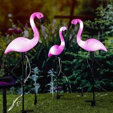 3 Flamingos Solar Lights As Ground Spikes