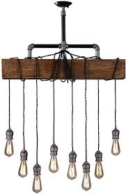 Industrial Rustic Wood Beam Linear Island Pendant Light 8 Light Chandelier Lighting Hanging Ceiling Fixture Amazon Com