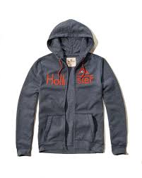 Hollister Mens Sweatshirt Full Zip Hoodie Navy Texture