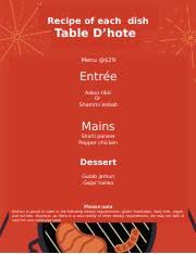 recipe of each dish table d hote menu