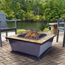 Outdoor Leisure S 36 Inch Square Steel Fire Pit With Decorative Slate Hearth And Oil Rubbed Bronze Finish