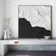 White Painting Black Textured Wall Art
