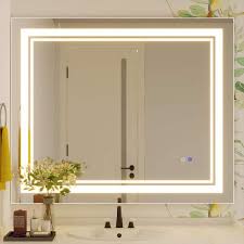 woodsam 48 in w x 40 in h large rectangular frameless anti fog led lighted wall bathroom vanity mirror n a
