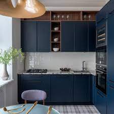 Modern kitchen design black white cement backsplash tile. 75 Blue Kitchen With Black Appliances Design Ideas You Can Actually Use 2021 Houzz
