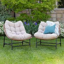 Outdoor indoor papasan cushion hanging swing egg chair garden rattan chair mats. Outdoor Rattan Papasan Chairs With Cushions Set Of 2 On Sale Overstock 21118285