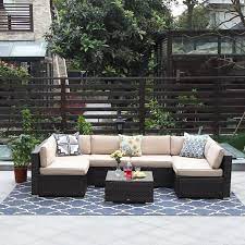 Rattan Sectional Sofa Set With Cushions