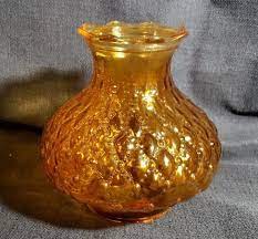 Vintage Amber Quilted Glass Hurricane