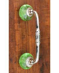 Green Glass Knob Silver Cabinet Door
